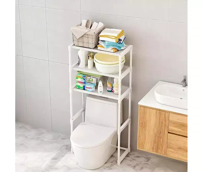Three-Tier Metal Toilet Storage Shelf, Freestanding Space-Saving Bathroom Rack