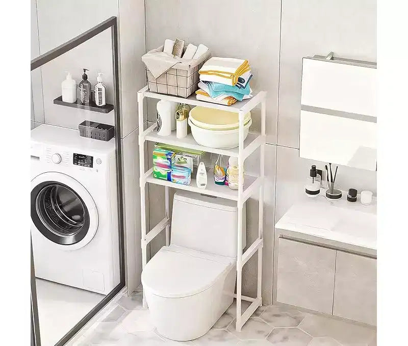Three-Tier Metal Toilet Storage Shelf, Freestanding Space-Saving Bathroom Rack
