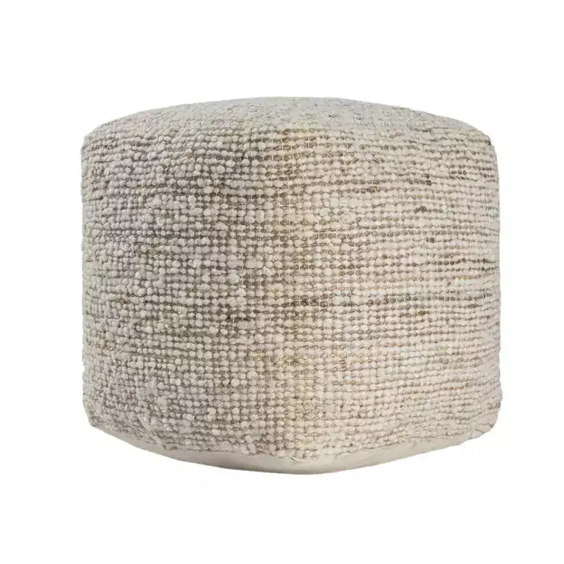 HomeRoots 18 Ivory Cotton Wool And Jute Striped Pouf Ottoman