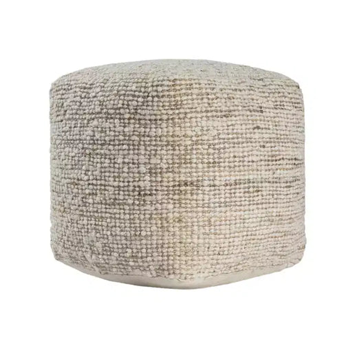 HomeRoots 18 Ivory Cotton Wool And Jute Striped Pouf Ottoman