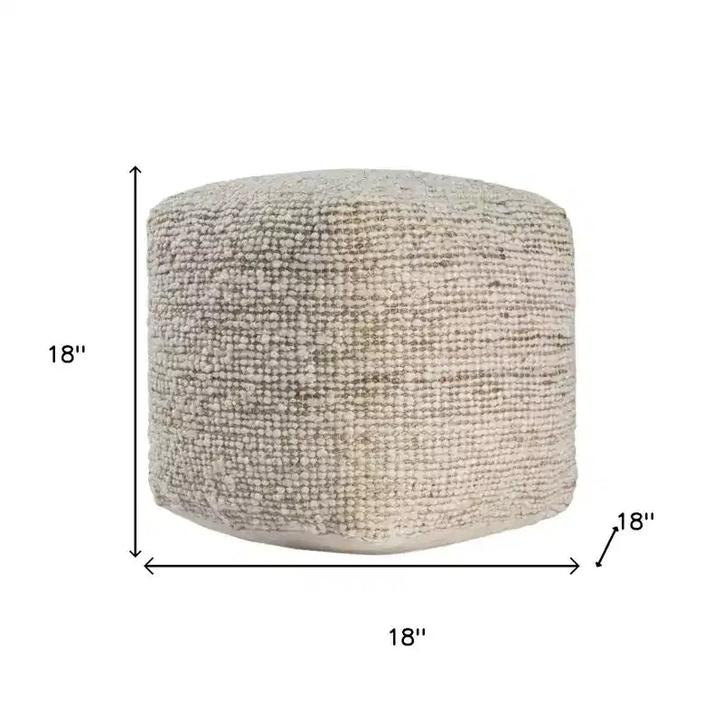 18" Ivory Cotton Wool and Jute Striped Pouf Ottoman