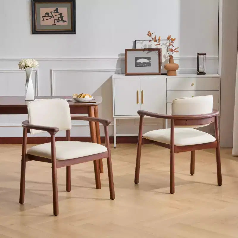 Set of 2 Retro PU Upholstered Dining Chairs with Solid Wood Frame, Accent Armchairs for Dining Room or Living Room-Panipeachy