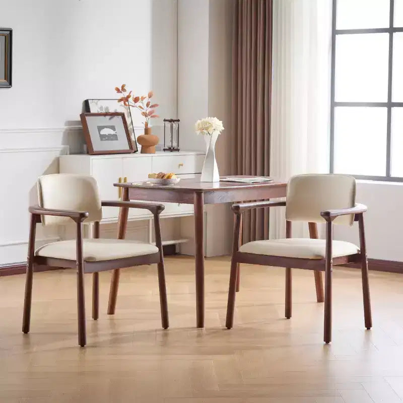 Set of 2 Retro PU Upholstered Dining Chairs with Solid Wood Frame, Accent Armchairs for Dining Room or Living Room