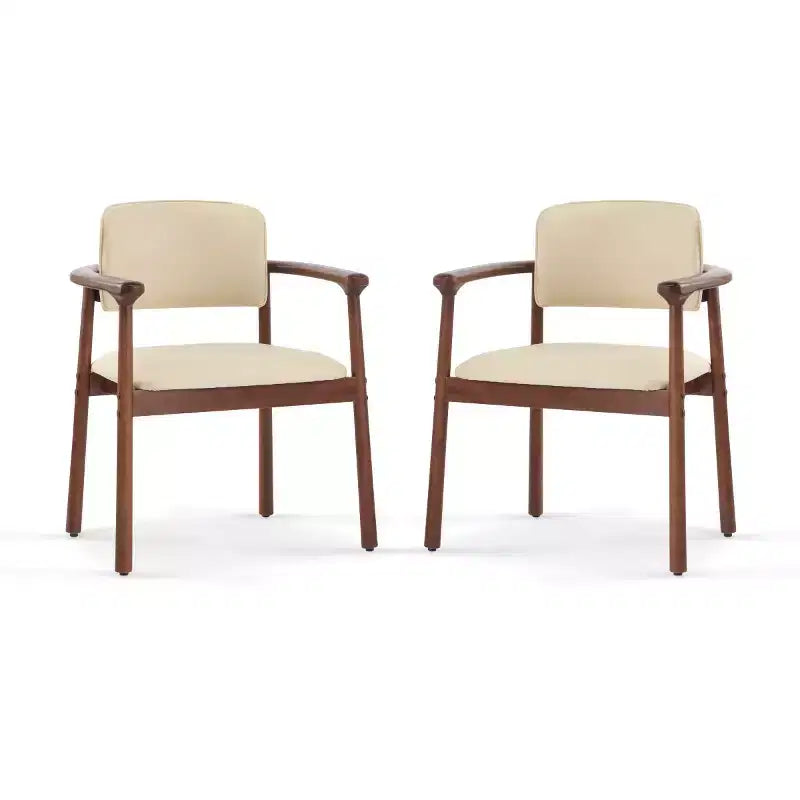 Set of 2 Retro PU Upholstered Dining Chairs with Solid Wood Frame, Accent Armchairs for Dining Room or Living Room