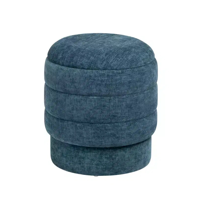 Crestview Collection Navy Upholstered Round Ottoman with Storage