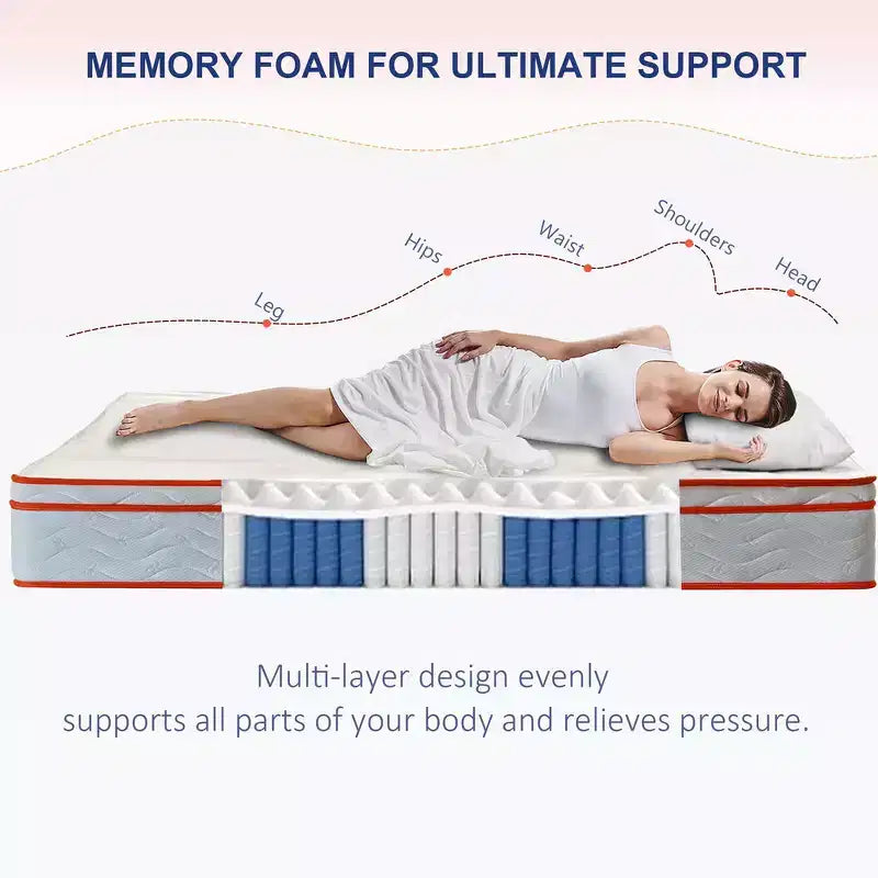 10" Hybrid Mattress - Memory Foam & Pocket Coil, Medium Firm