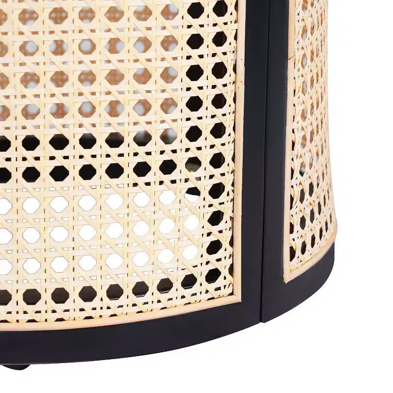 Rattan Round Side Table with Storage, Boho End Table for Living Room, Bedroom, Modern Home Decor