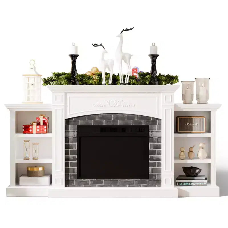 White Fireplace TV Stand Fit Up To 90in TV with 23in Fireplace Western Style