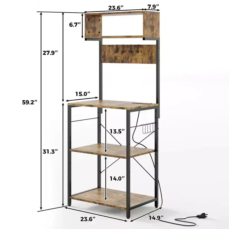 59 Kitchen Bakers Rack, 5-Tier Metal Storage Shelf with 10 S-Hooks