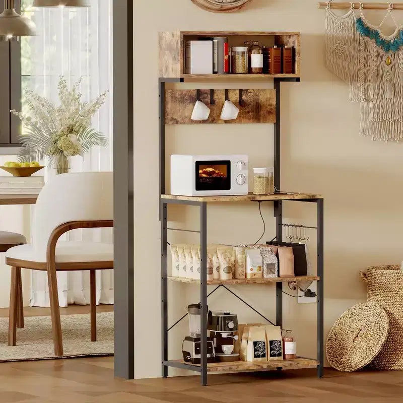 59 Kitchen Bakers Rack, 5-Tier Metal Storage Shelf with 10 S-Hooks