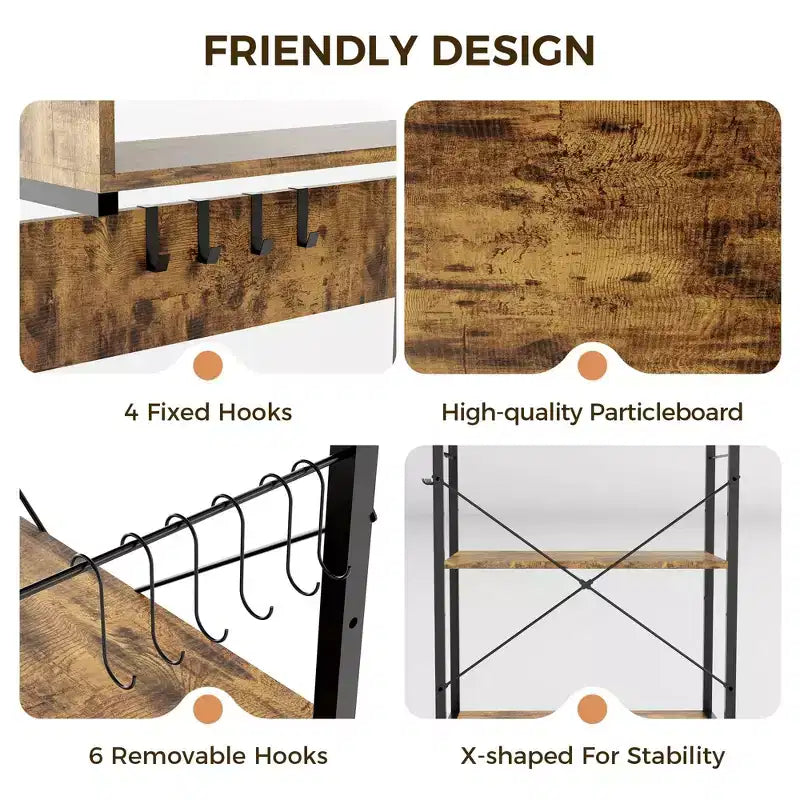 59 Kitchen Bakers Rack, 5-Tier Metal Storage Shelf with 10 S-Hooks