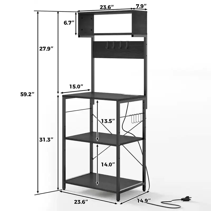 59 Kitchen Bakers Rack, 5-Tier Metal Storage Shelf with 10 S-Hooks