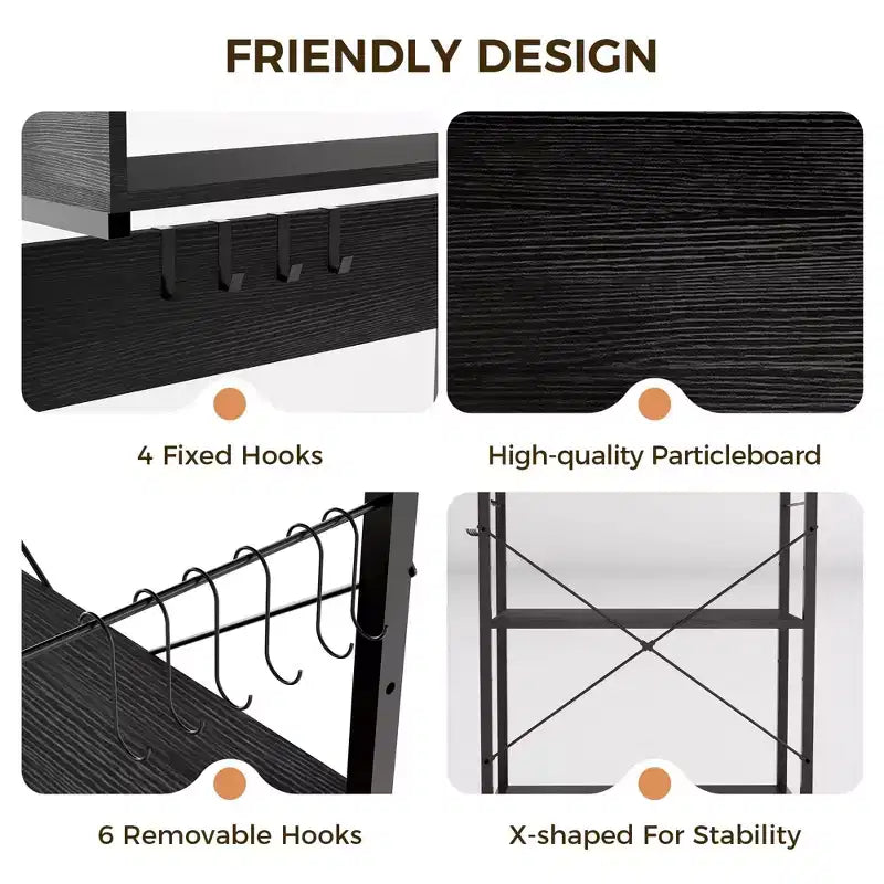 59 Kitchen Bakers Rack, 5-Tier Metal Storage Shelf with 10 S-Hooks