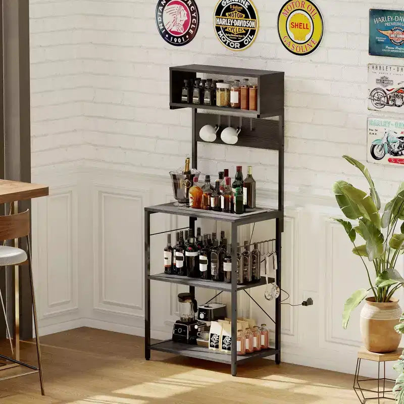COZONY 59 Kitchen Bakers Rack, 5-Tier Metal Storage Shelf with 10 S-Hooks, Coffee Bar Station, Microwave Stand, Floor Standing Spice Rack Organizer