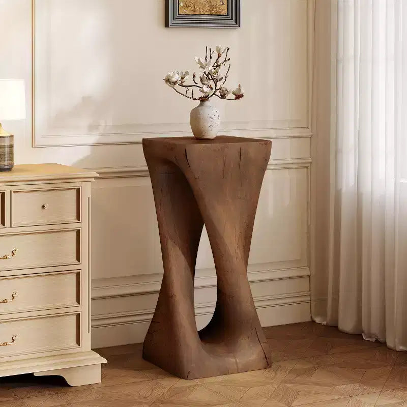 MAYEERTY 1 Pack Twist Shape Side Table, Artistic Wood-Grain End Table for Indoor Outdoor Living Room, Patio