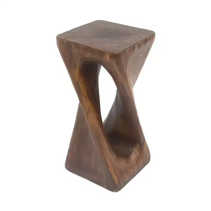 Twist Shape Side Table, Artistic Wood-Grain End Table for Indoor Outdoor Living Room, Patio