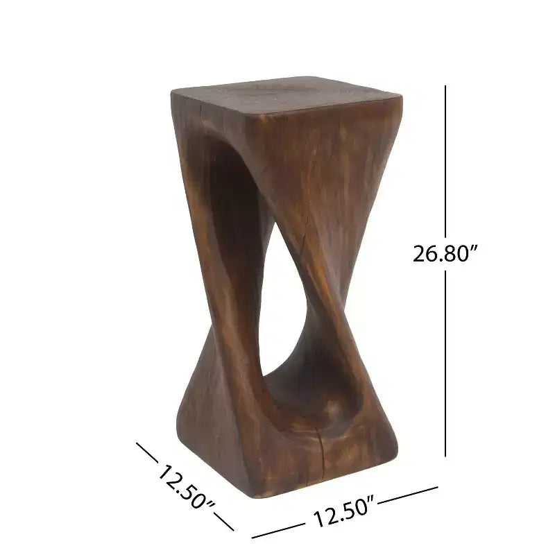 Twist Shape Side Table, Artistic Wood-Grain End Table for Indoor Outdoor Living Room, Patio