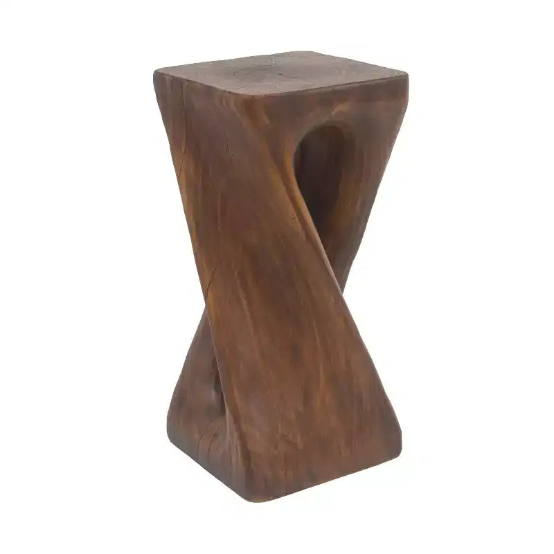 Twist Shape Side Table, Artistic Wood-Grain End Table for Indoor Outdoor Living Room, Patio