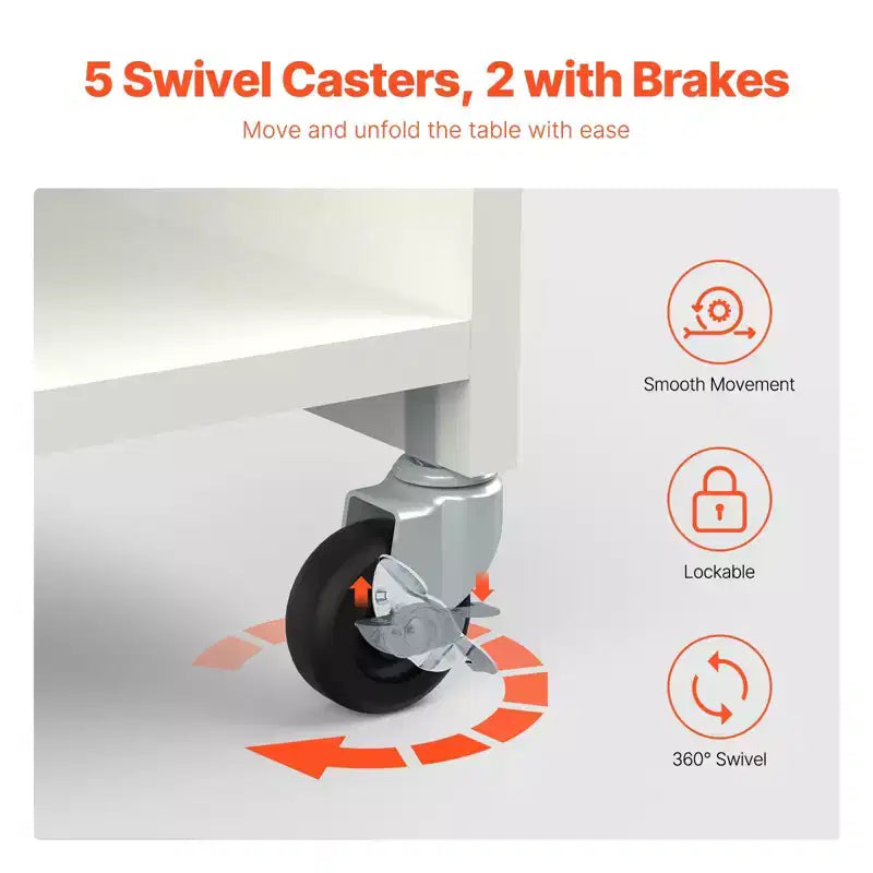 Folding Sewing  Table with Wheels Peg Holders and Storage Shelves Compact Craft Station White