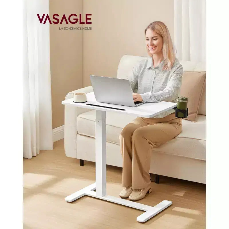 Mobile Standing Desk, 27.6 Inch Adjustable Height Table with 2 Cup Holders & Tablet Slot, Rolling Computer Desk for Bedroom Living Room