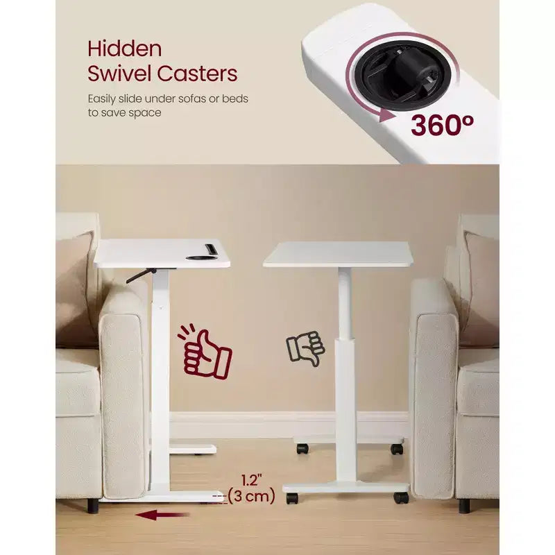 Mobile Standing Desk, 27.6 Inch Adjustable Height Table with 2 Cup Holders & Tablet Slot, Rolling Computer Desk for Bedroom Living Room