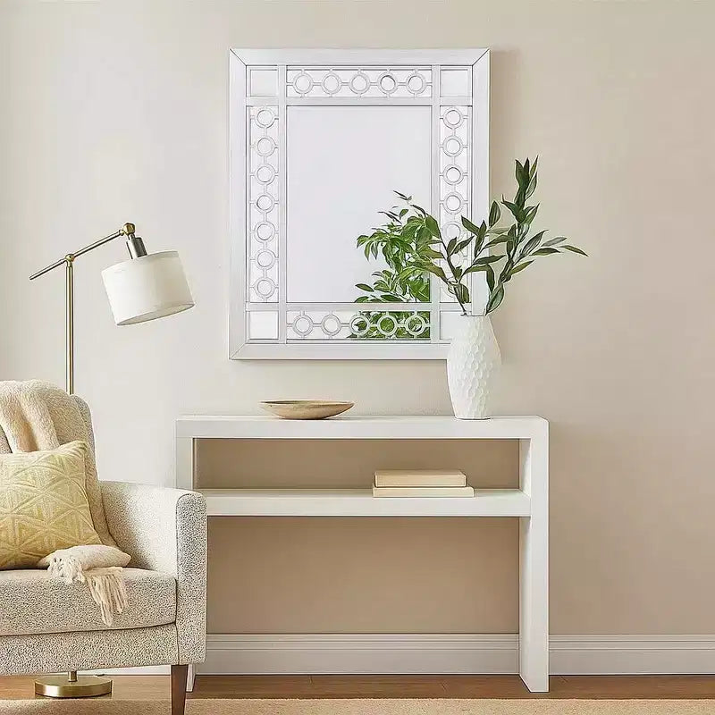 Royal Hampton 40 Inch Ornate Wood Mirror, Portrait, Round Cut Out Design, White