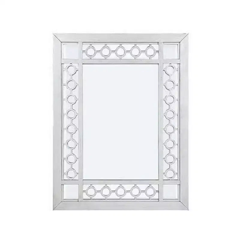 40 Inch Ornate Wood Mirror, Portrait, Round Cut Out Design, White