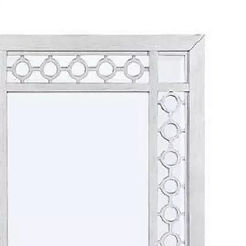 40 Inch Ornate Wood Mirror, Portrait, Round Cut Out Design, White