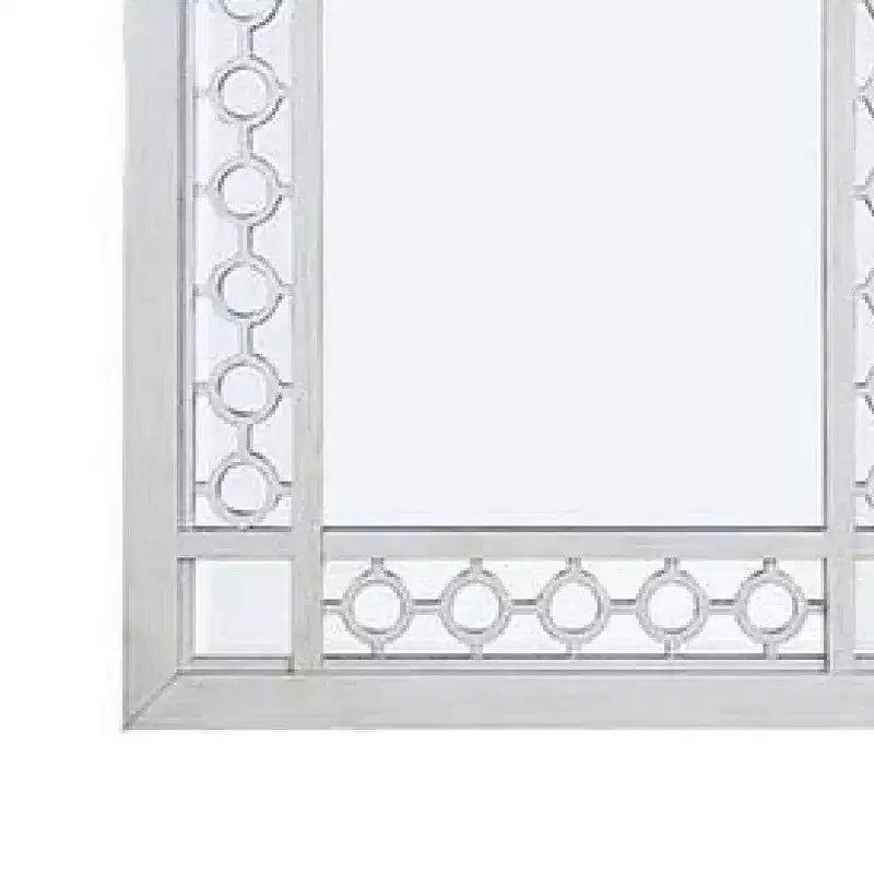 40 Inch Ornate Wood Mirror, Portrait, Round Cut Out Design, White