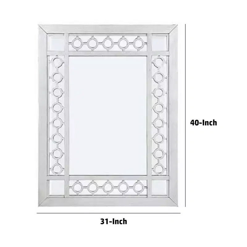 40 Inch Ornate Wood Mirror, Portrait, Round Cut Out Design, White