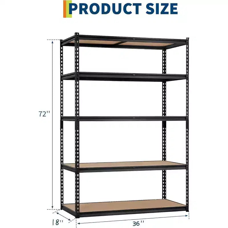 5-Tier Heavy Duty Metal Shelving Unit, 2500 LBS Capacity, Adjustable Storage Rack