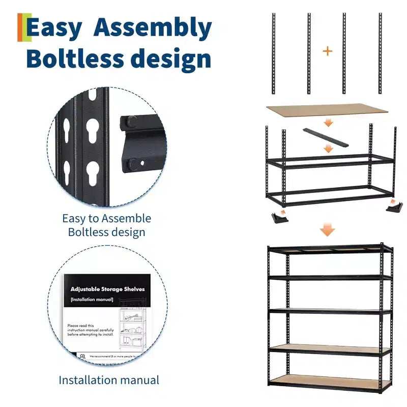 5-Tier Heavy Duty Metal Shelving Unit, 2500 LBS Capacity, Adjustable Storage Rack