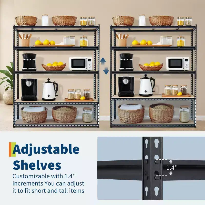 5-Tier Heavy Duty Metal Shelving Unit, 2500 LBS Capacity, Adjustable Storage Rack
