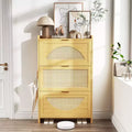 Rattan Shoe Storage Cabinet with 3 Flip Drawers, Free Standing Wooden Shoe Storage Organizer Cabinet