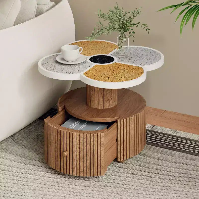 MAYEERTY 1 Pack Four-Leaf Clover Accent Table, Artistic Side Table with Storage for Living Room, Bedroom