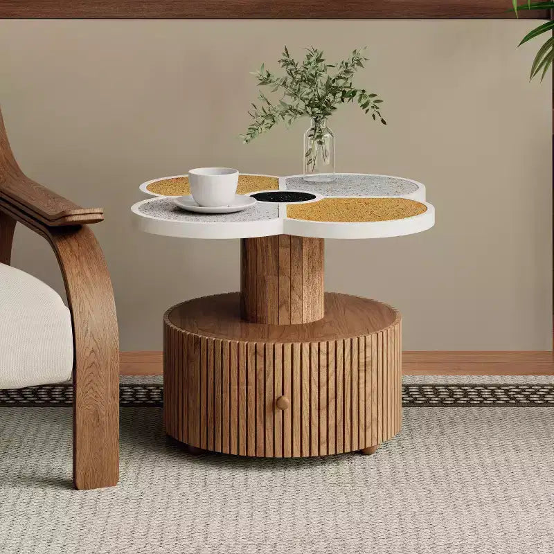 Four-Leaf Clover Accent Table, Artistic Side Table with Storage for Living Room, Bedroom