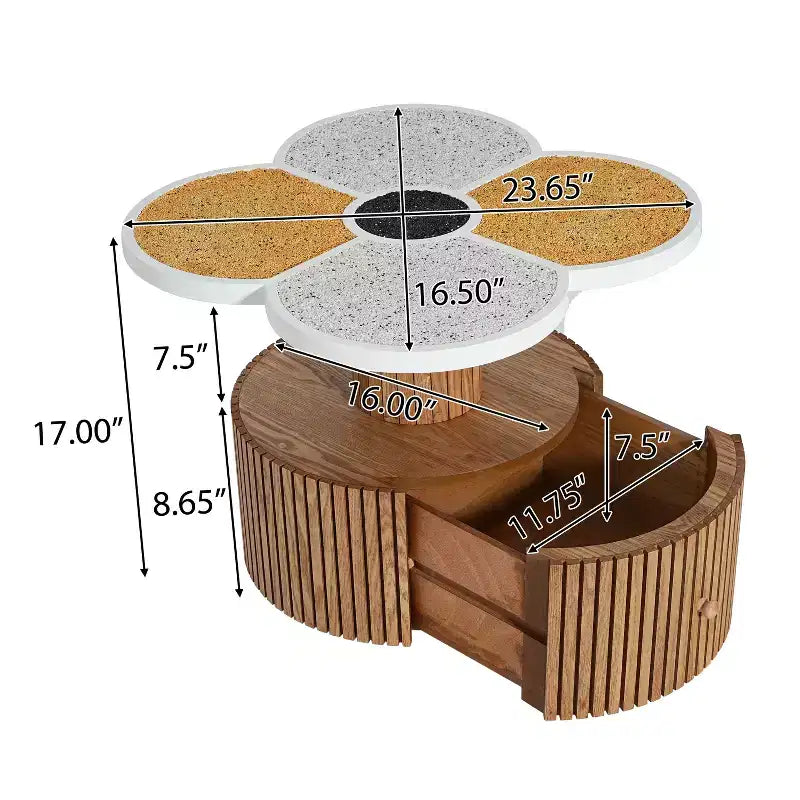 Four-Leaf Clover Accent Table, Artistic Side Table with Storage for Living Room, Bedroom