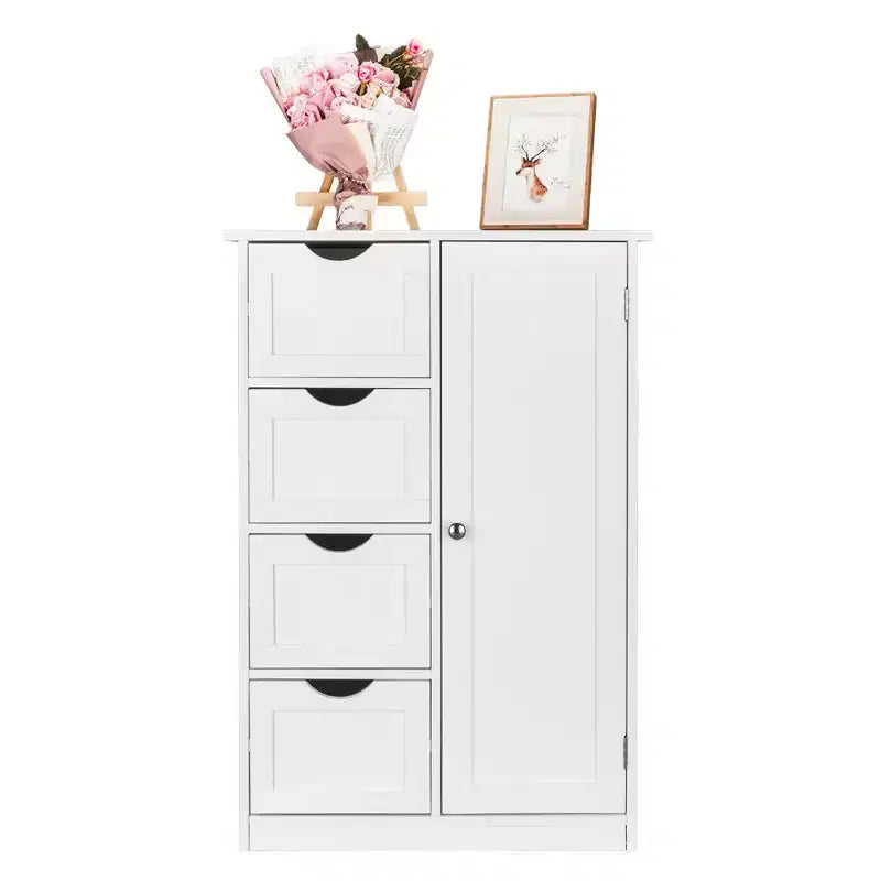 Single Door Bathroom Storage Cabinet with 4 Drawers, White