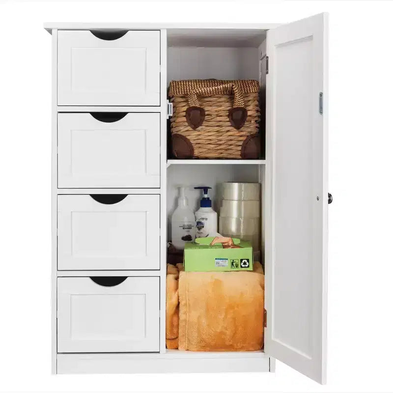 Single Door Bathroom Storage Cabinet with 4 Drawers, White
