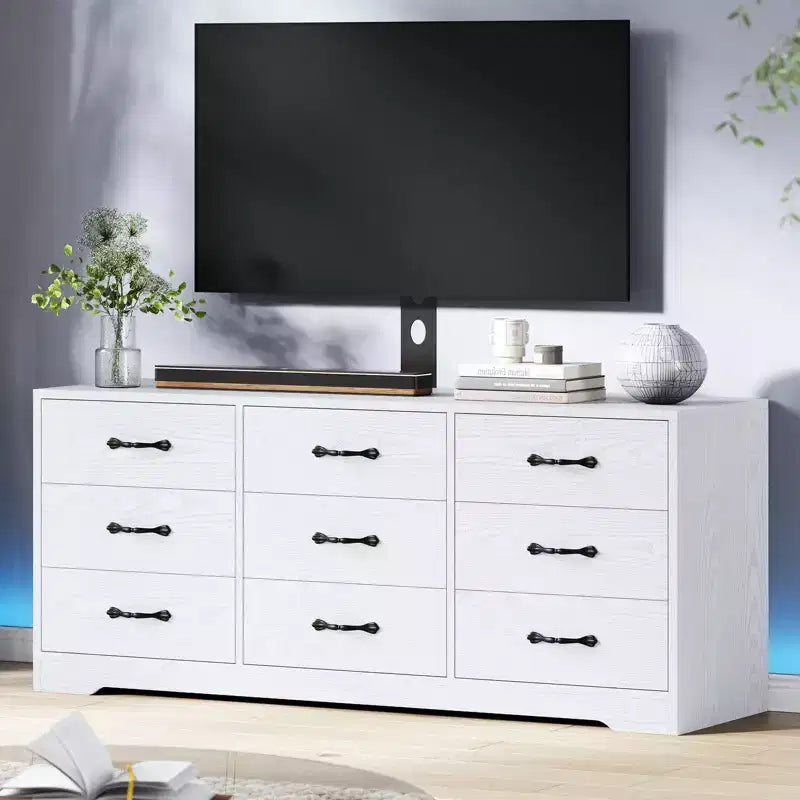 TV Stand with Mount for TVs Up to 85", Entertainment Center with 9 Drawers, Adjustable Height Media Console