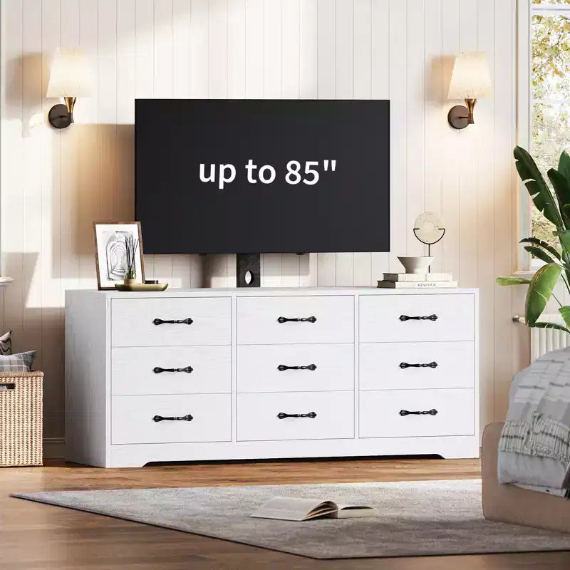TV Stand with Mount for TVs Up to 85", Entertainment Center with 9 Drawers, Adjustable Height Media Console