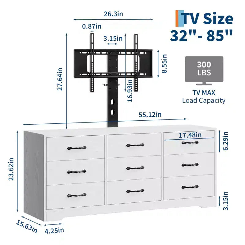 TV Stand with Mount for TVs Up to 85", Entertainment Center with 9 Drawers, Adjustable Height Media Console