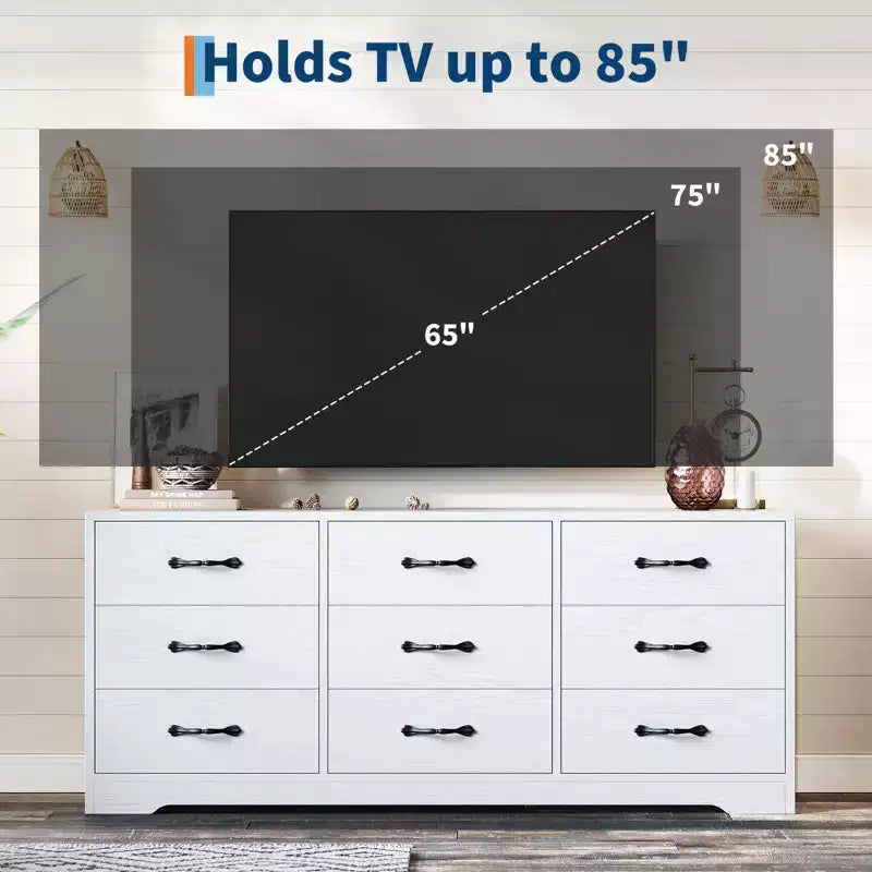 TV Stand with Mount for TVs Up to 85", Entertainment Center with 9 Drawers, Adjustable Height Media Console