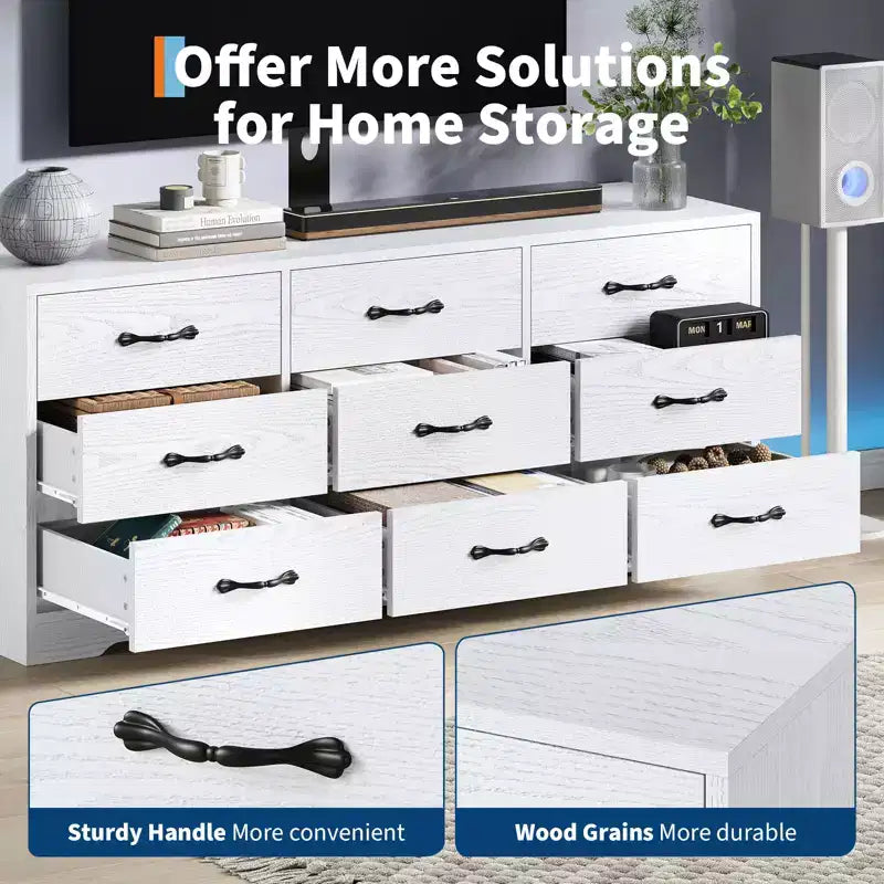 TV Stand with Mount for TVs Up to 85", Entertainment Center with 9 Drawers, Adjustable Height Media Console