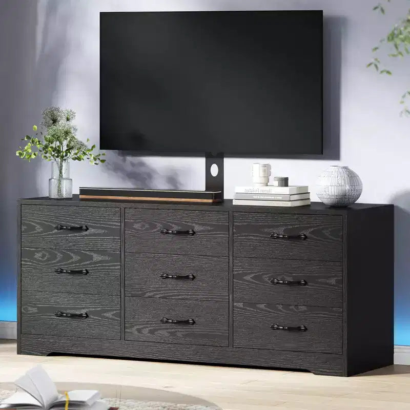 TV Stand with Mount for TVs Up to 85", Entertainment Center with 9 Drawers, Adjustable Height Media Console