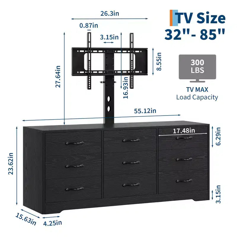 TV Stand with Mount for TVs Up to 85", Entertainment Center with 9 Drawers, Adjustable Height Media Console