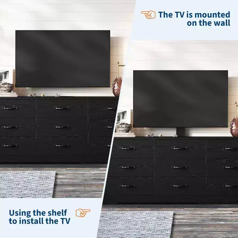 TV Stand with Mount for TVs Up to 85", Entertainment Center with 9 Drawers, Adjustable Height Media Console