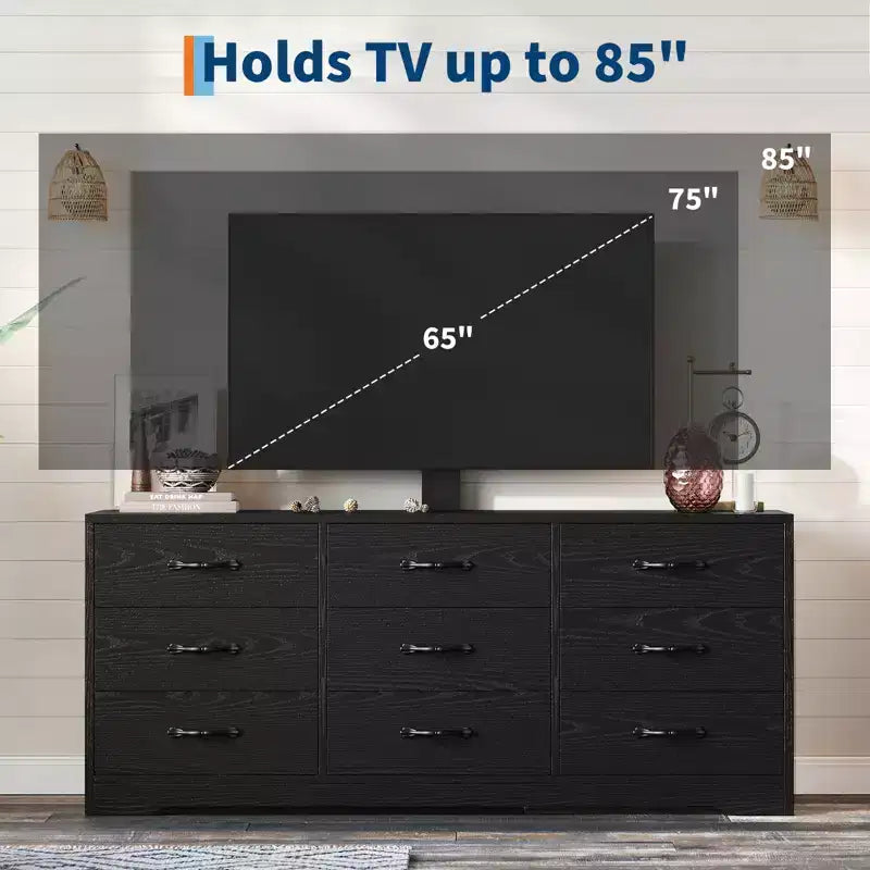 TV Stand with Mount for TVs Up to 85", Entertainment Center with 9 Drawers, Adjustable Height Media Console