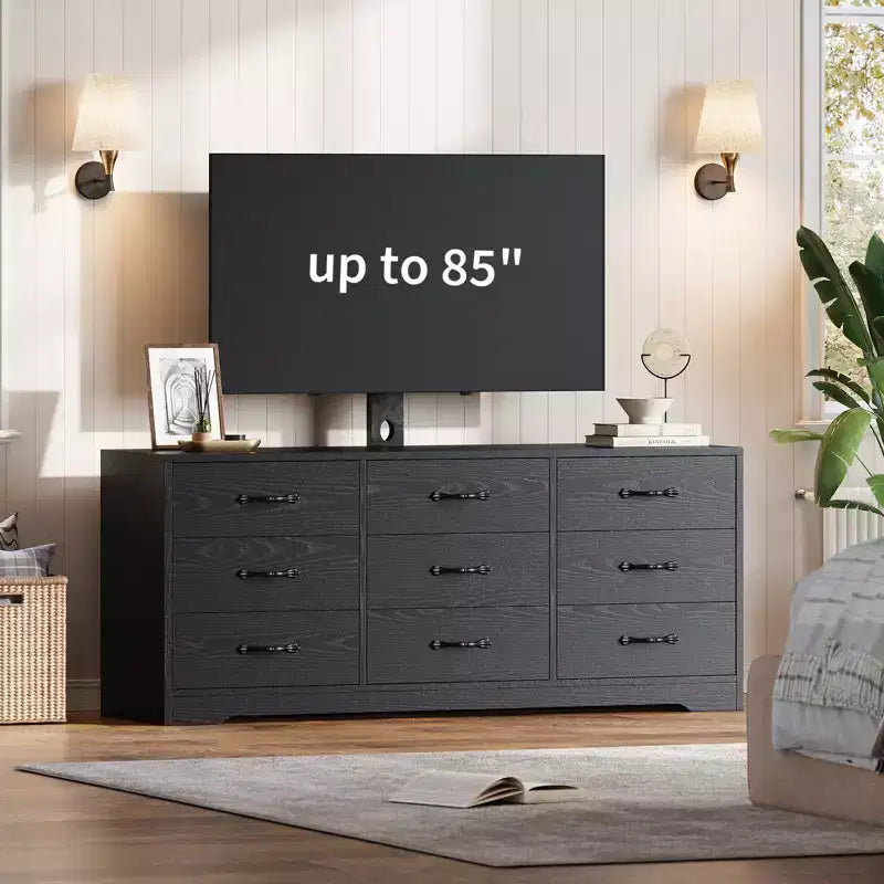 TV Stand with Mount for TVs Up to 85", Entertainment Center with 9 Drawers, Adjustable Height Media Console