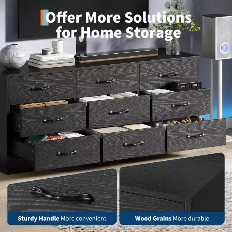 TV Stand with Mount for TVs Up to 85", Entertainment Center with 9 Drawers, Adjustable Height Media Console